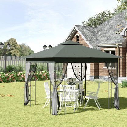 Outsunny 3 x 3(m) Steel Frame Double Roof Garden Gazebo - Grey