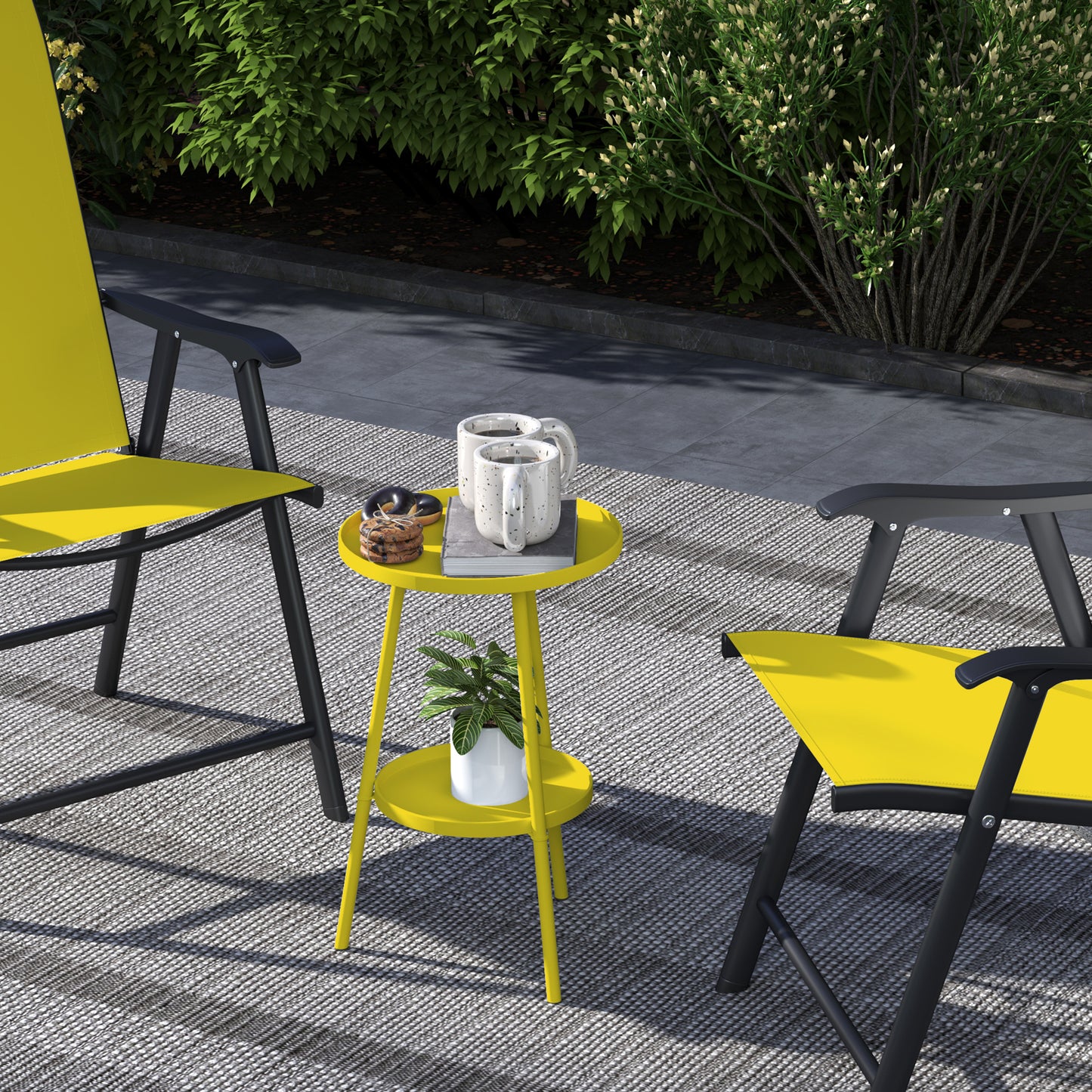 Outsunny Two-Tier Metal Garden Table - Yellow