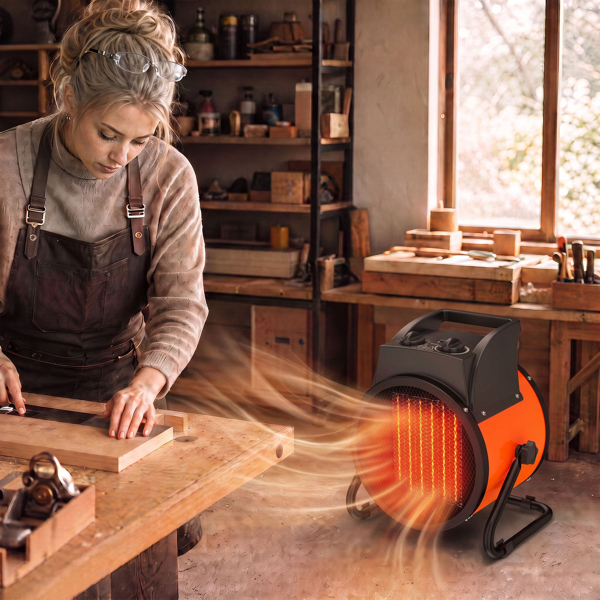 5000W Industrial PTC Fan Heater | 3300W/5000W | Tilting Airflow | Adjustable Thermostat | Orange | 380-400V 5-Pin