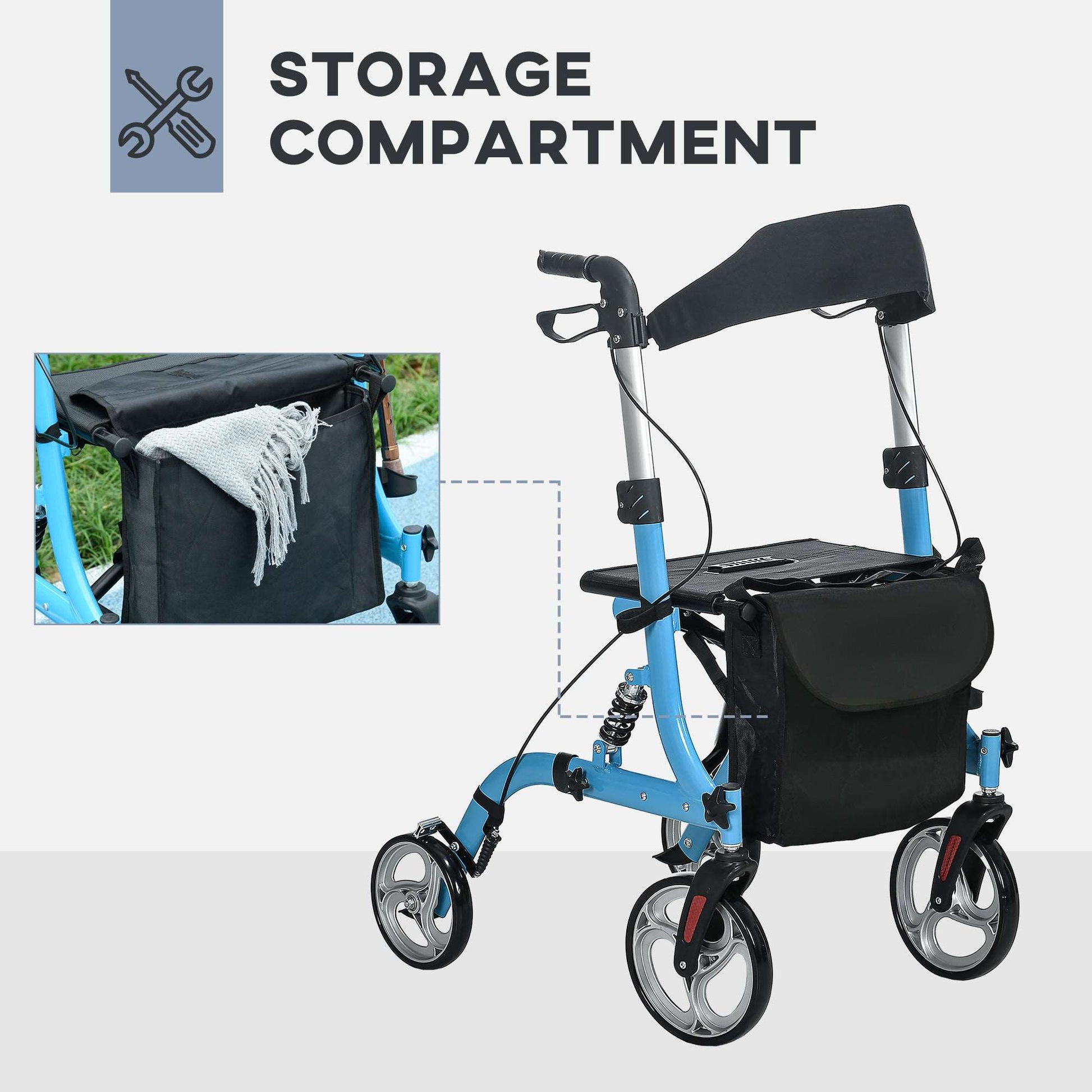 4 Wheel Rollator With Seat & Back, Lightweight Folding With Large Wheels Carry Bag Adjustable Height