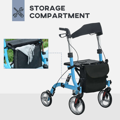 4 Wheel Rollator With Seat & Back, Lightweight Folding With Large Wheels Carry Bag Adjustable Height