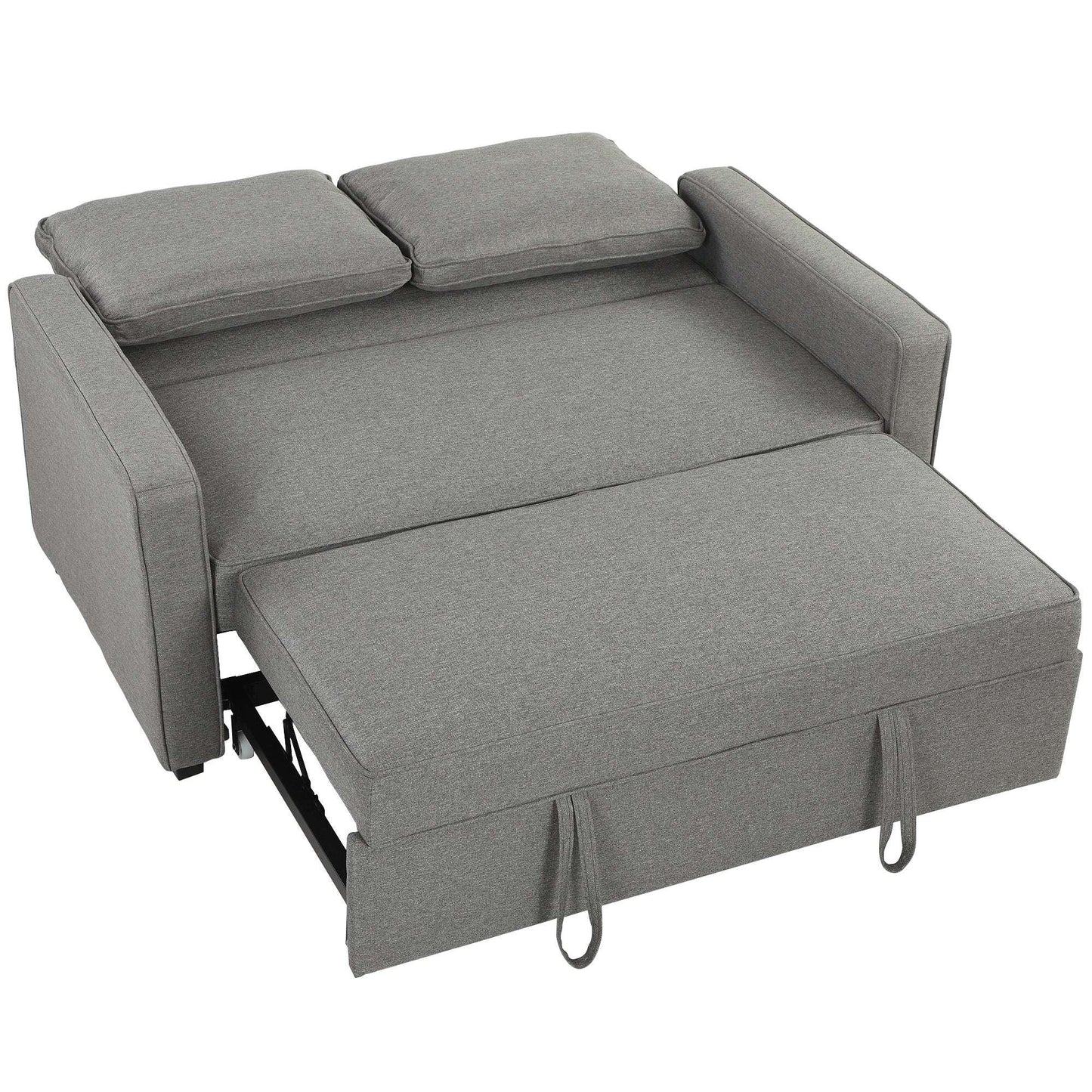 3-in-1 2-Seater Sofa Bed | Click-Clack 3-Position Backrest | Eucalyptus Wood Frame | 12cm High-Density Foam | Faux Linen Upholstery | 2 Washable Pillows | 220kg Max | Sofa 148x86x91.5cm | Bed 126x175x45cm | Grey