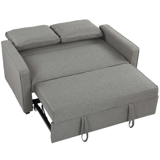 3-in-1 2-Seater Sofa Bed | Click-Clack 3-Position Backrest | Eucalyptus Wood Frame | 12cm High-Density Foam | Faux Linen Upholstery | 2 Washable Pillows | 220kg Max | Sofa 148x86x91.5cm | Bed 126x175x45cm | Grey