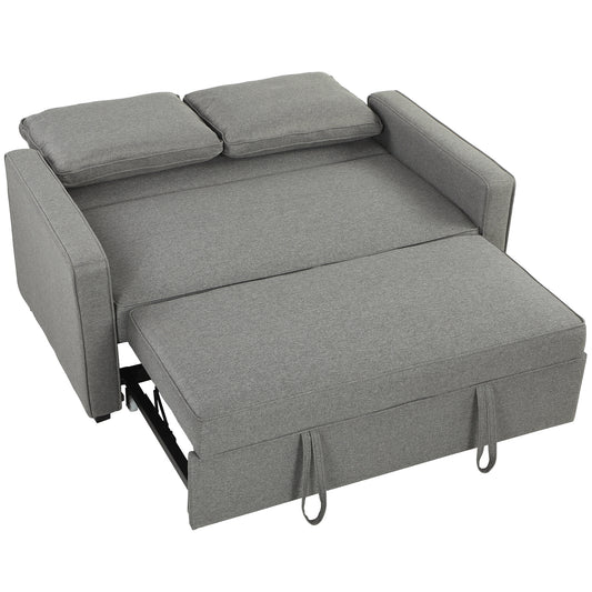 3-in-1 2-Seater Sofa Bed | Click-Clack 3-Position Backrest | Eucalyptus Wood Frame | 12cm High-Density Foam | Faux Linen Upholstery | 2 Washable Pillows | 220kg Max | Sofa 148x86x91.5cm | Bed 126x175x45cm | Grey