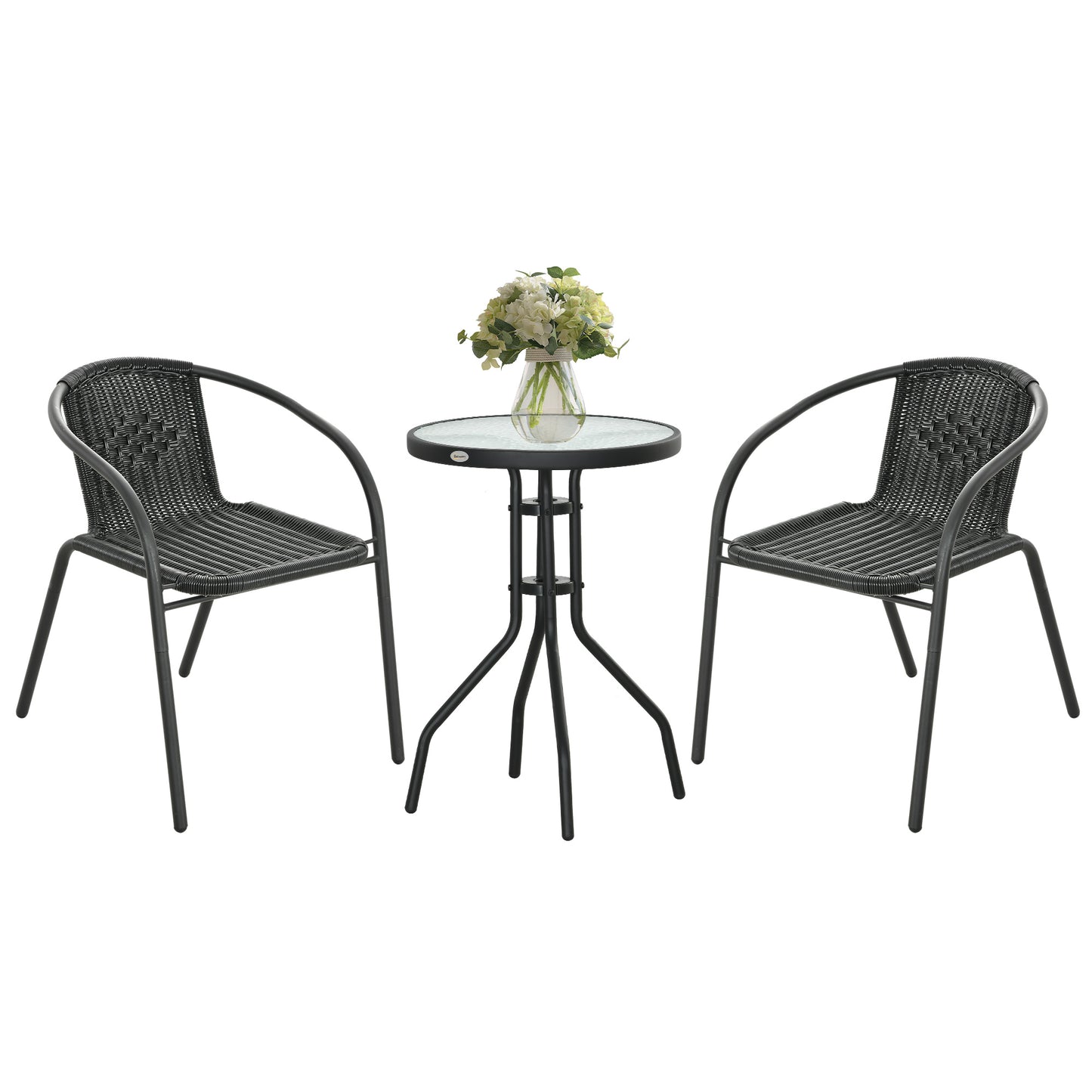Outsunny 3 Pieces Rattan Bistro Set - Black