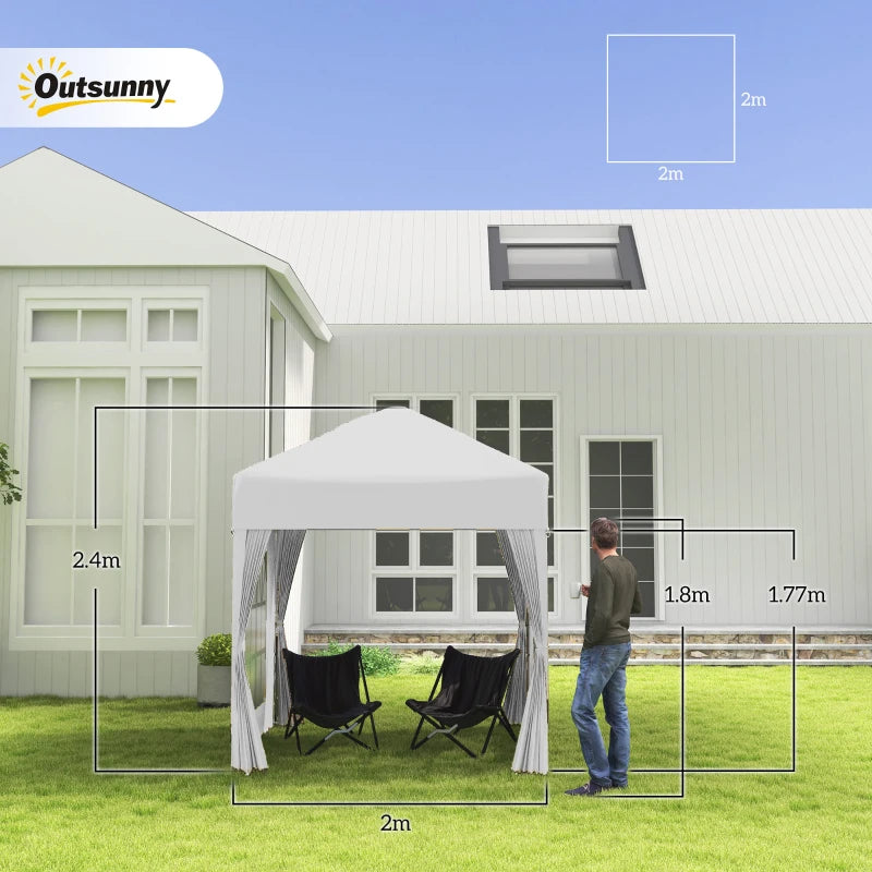 2x2m Pop-Up Gazebo | Oxford Canopy | Powder-Coated Steel Frame | 4 Removable Side Walls | 2 Zipped Walls & 2 Pane Walls | Velcro Attachment | UV & Water-Resistant | Carrying Bag | 2x2x2.45m | White