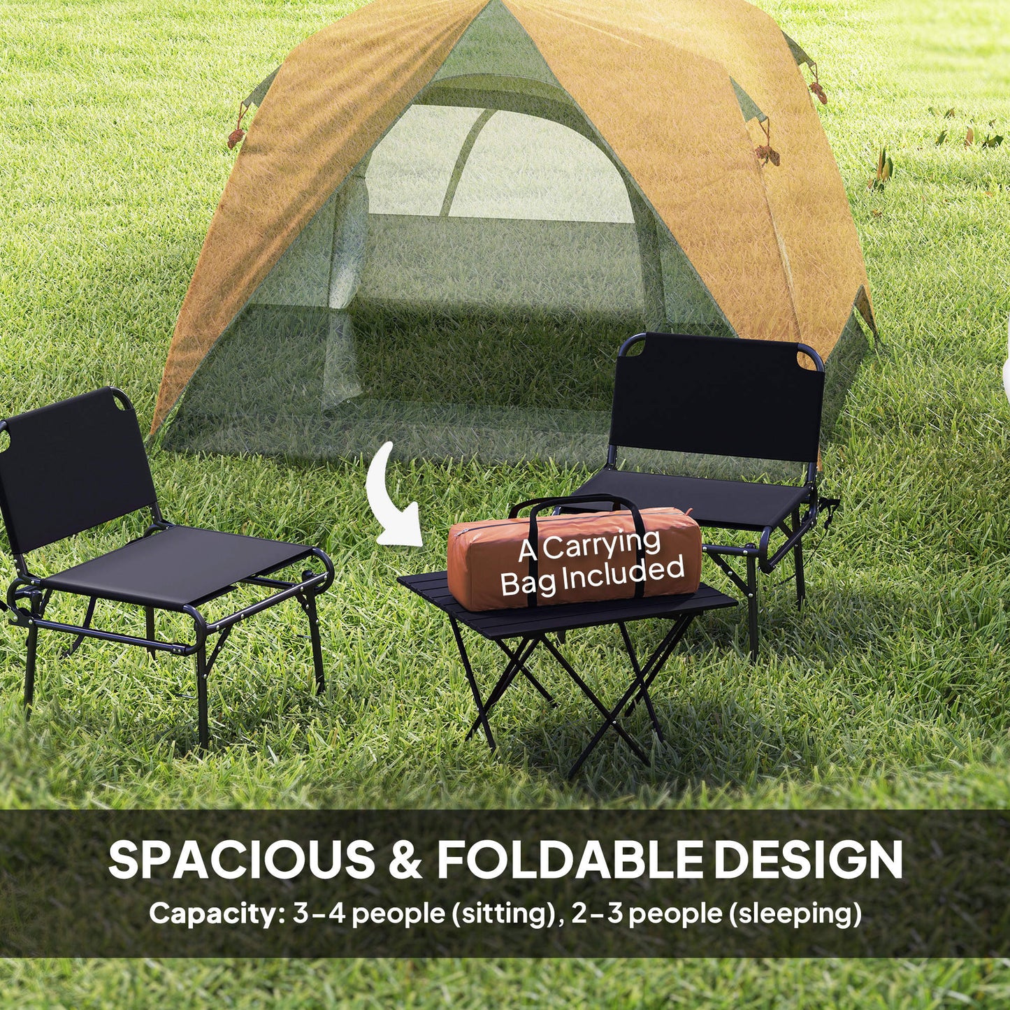 3-4 Person Camping Tent, Easy Set Up Waterproof Dome Tent with Sewn-in Groundsheet, Mesh Windows, Pocket and Hook for Camping, Orange & Grey