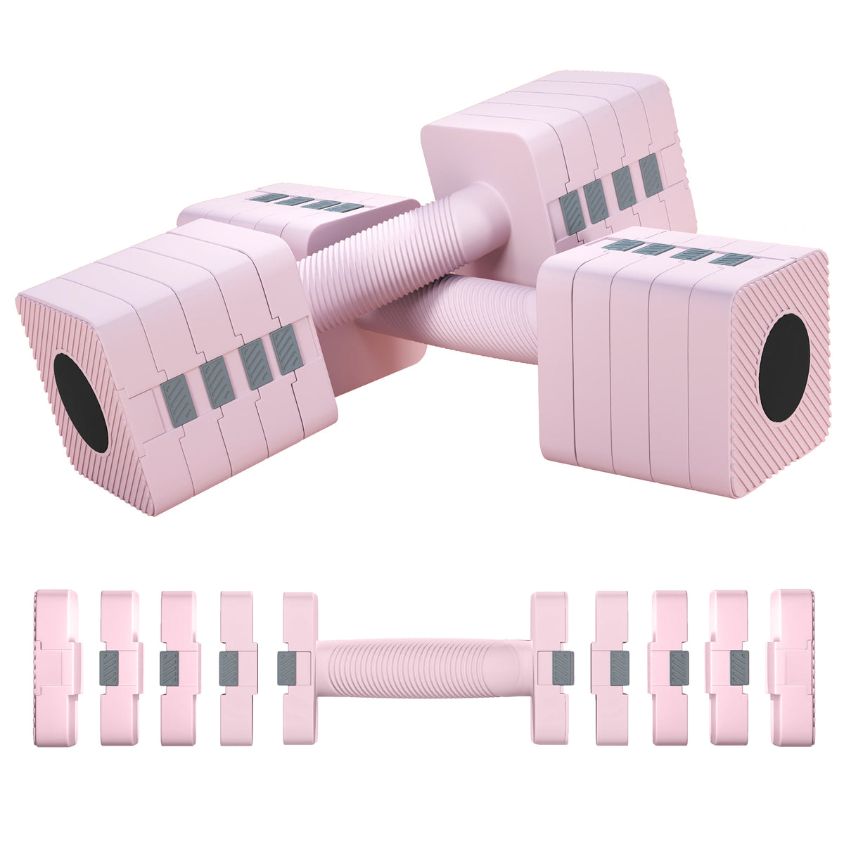 Adjustable Dumbbell Set of 2 | 1 / 2 / 3 / 4 / 5kg Per Dumbbell | 5-in-1 Weight Settings | Non-Slip Handle | Square Stable Design | Steel Core & ABS Coating | Home Gym | Pink