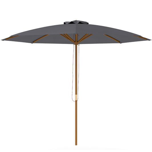 Outsunny 3(m) Wooden Patio Parasol Umbrella - Dark Grey