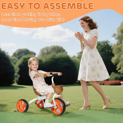 Kids Trike, Toddler Tricycle with Front Basket and EVA Wheels for Ages 2-5 Years, Indoor Outdoor for Boys Girls, Orange / Green