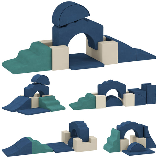 Kids 7-Piece Soft Play Set | Foam Climb & Crawl Blocks | Detachable Washable Cover | Ramps Arches | Indoor Toddler Gym | Ages 0-3 | Blue / Brown / Yellow