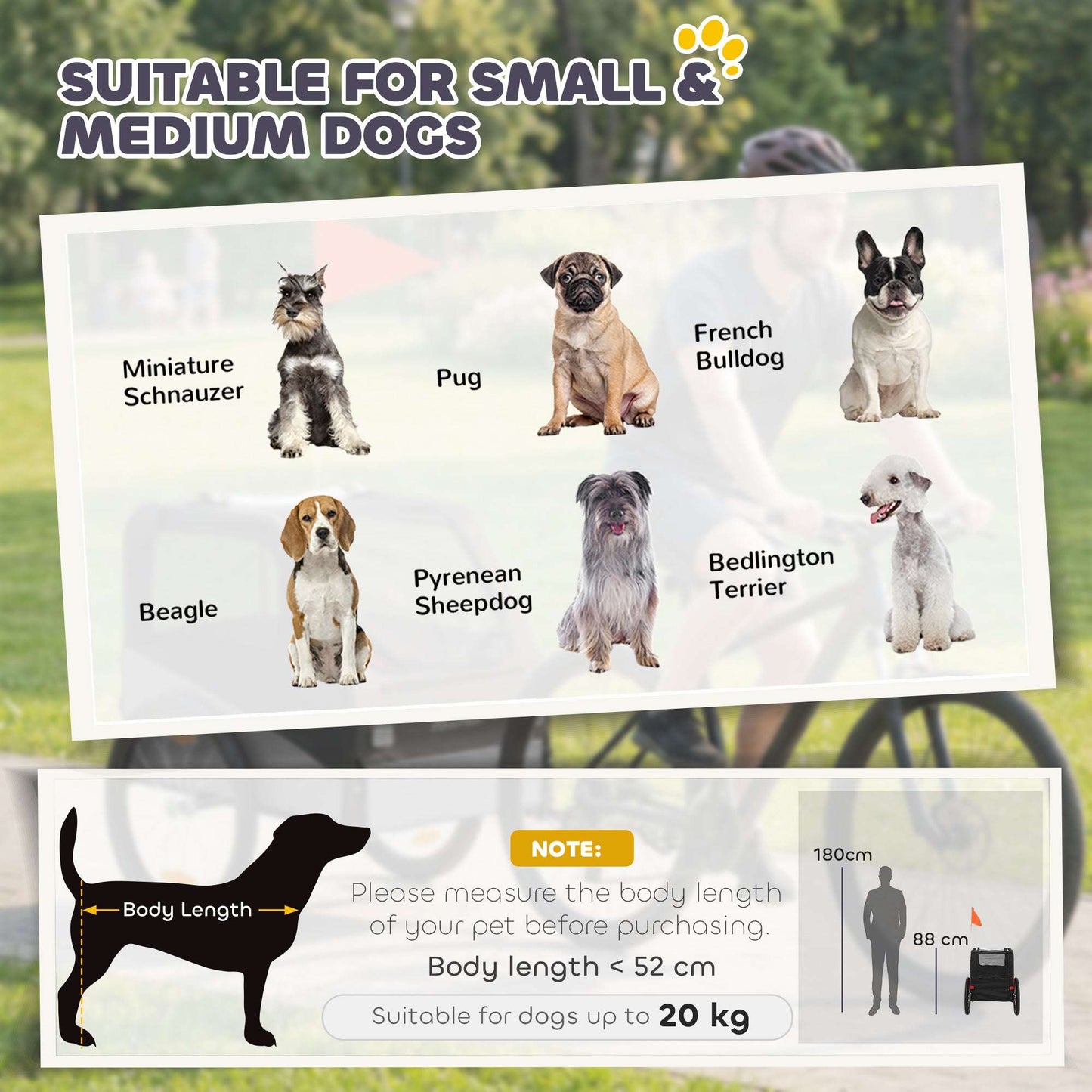 Dog Bike Trailer | 20kg Capacity | 20" Inflatable Rubber Wheels | Universal Coupler | 600D Oxford Fabric | Steel Frame | Reflectors & Safety Flag | Foldable | 139x72x88cm | Grey