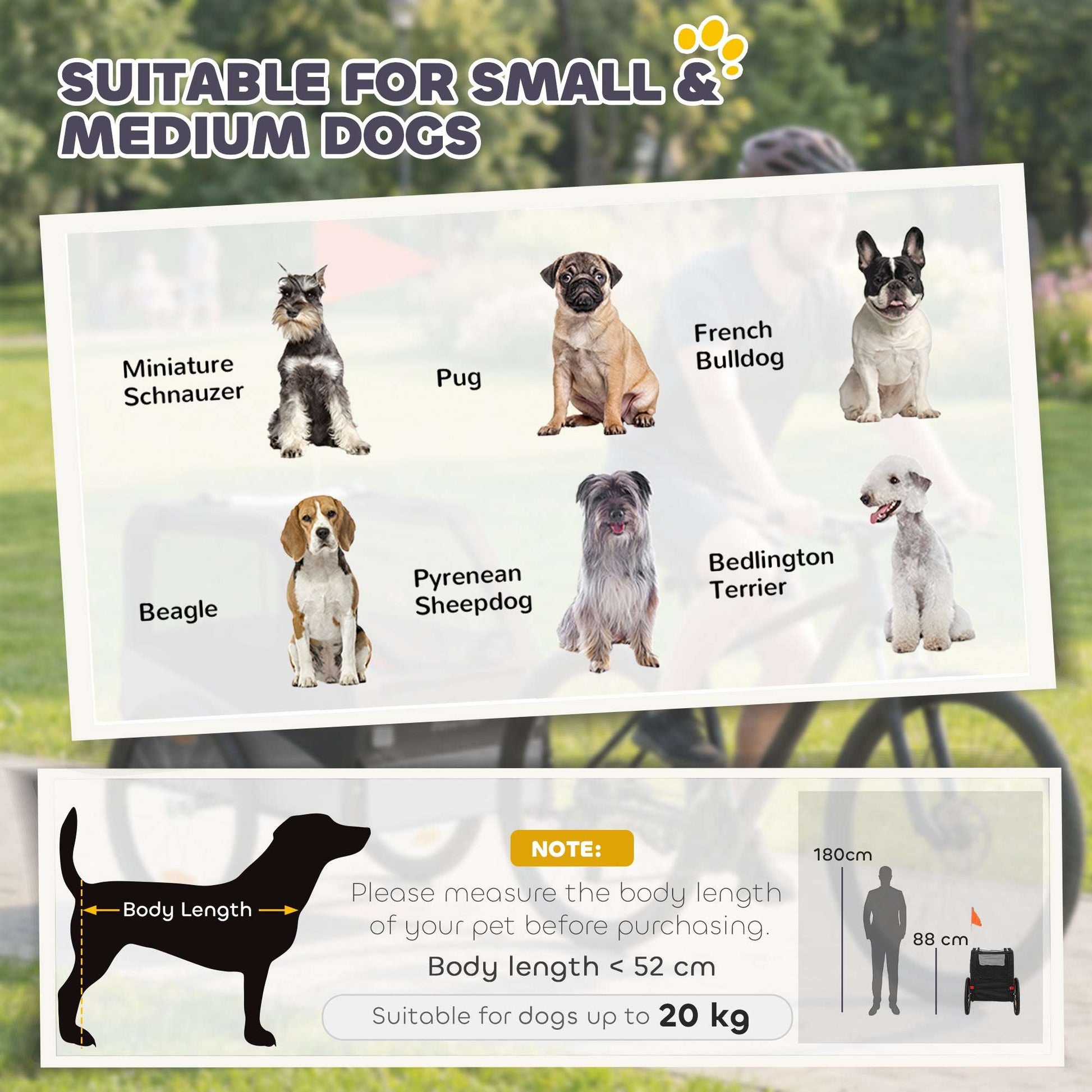 Dog Bike Trailer | 20kg Capacity | 20" Inflatable Rubber Wheels | Universal Coupler | 600D Oxford Fabric | Steel Frame | Reflectors & Safety Flag | Foldable | 139x72x88cm | Grey