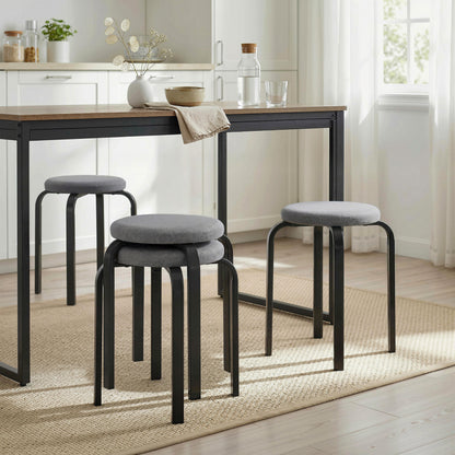 Set of 4 Stackable Cushioned Round Stools | 4cm Foam Seat | Powder-Coated Steel Legs | 120kg Capacity | BS5852 Fire Safety Certified | No Assembly | 40x40x45cm | Dark Grey