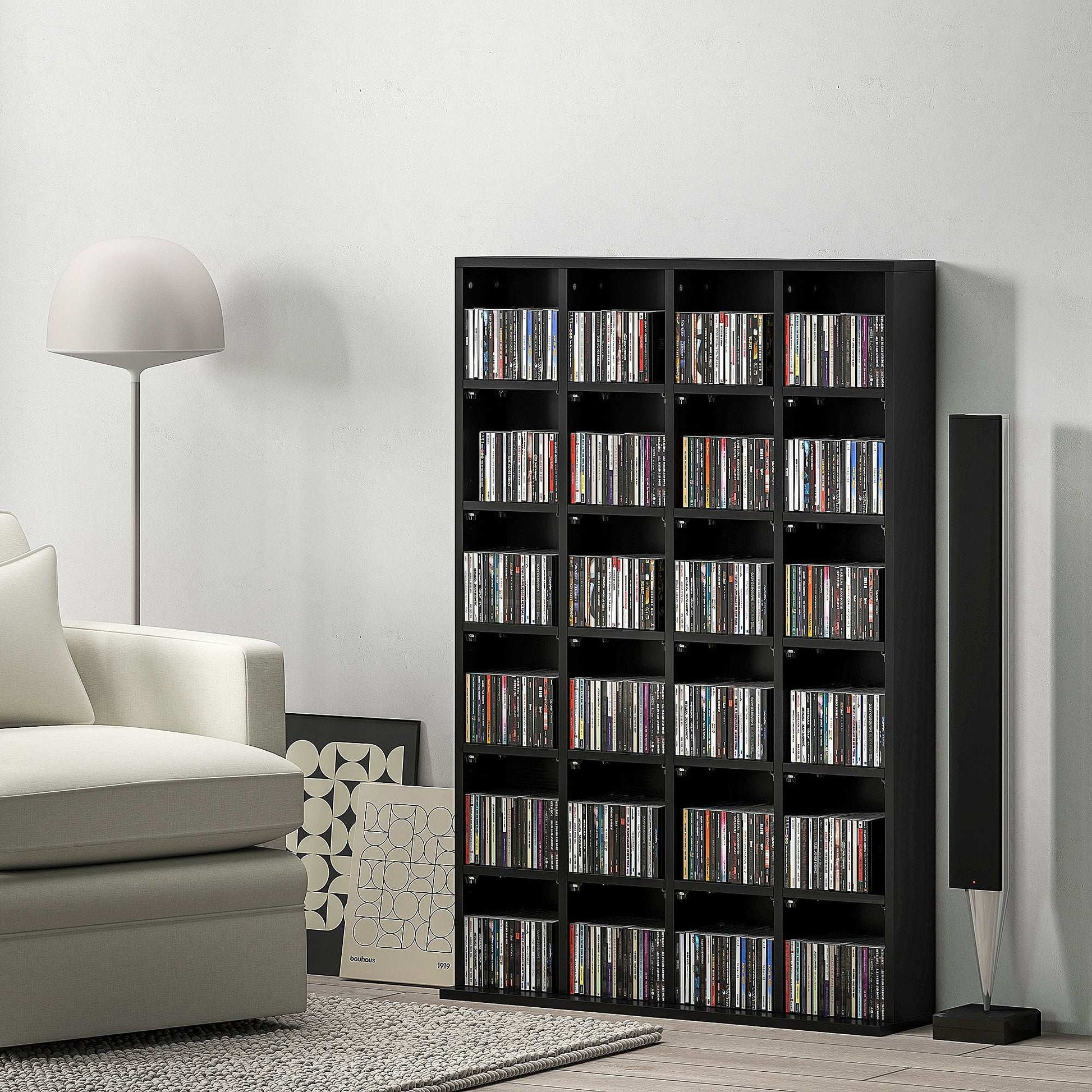 CD Storage Unit with Adjustable Shelves, 89 x 130.5 cm, Black