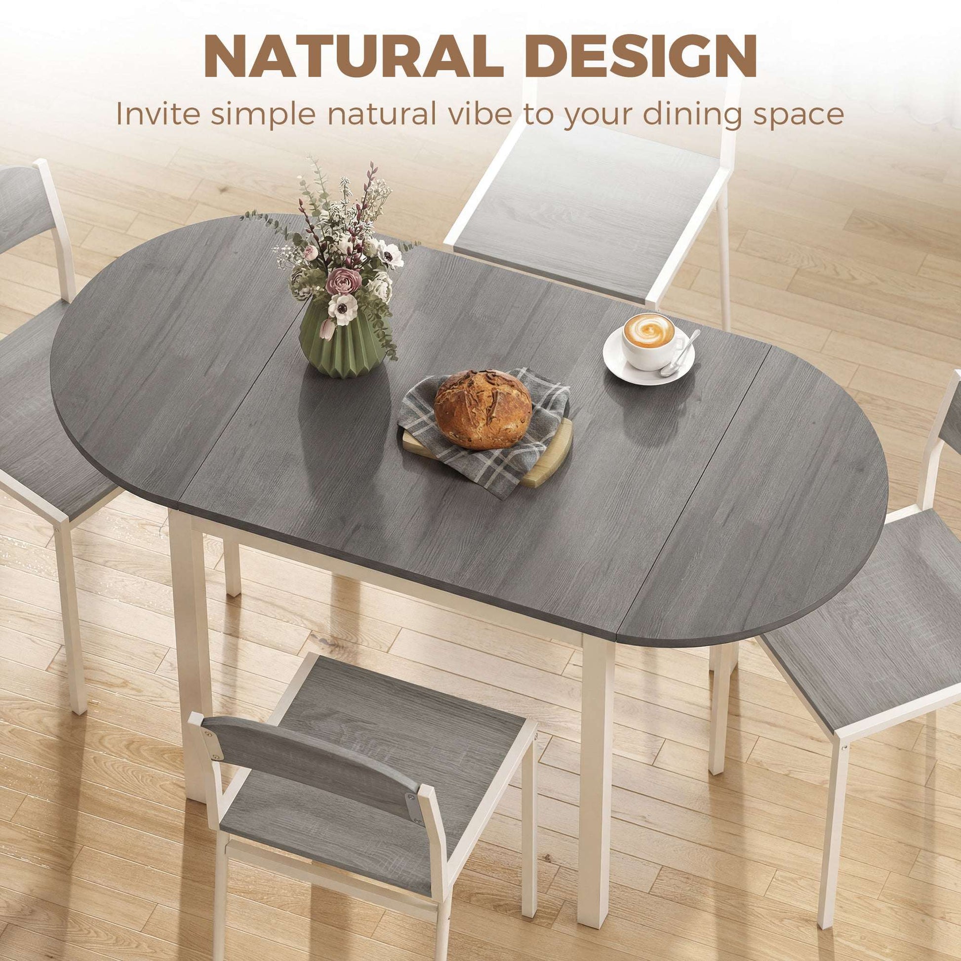 4-6 Person Drop-Leaf Extending Dining Table | Pine Wood | 3 Configurations | Folds to 80cm or Extends to 140cm | 50kg Capacity | Foot Pads | Grey & White