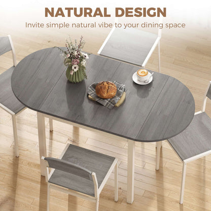 4-6 Person Drop-Leaf Extending Dining Table | Pine Wood | 3 Configurations | Folds to 80cm or Extends to 140cm | 50kg Capacity | Foot Pads | Grey & White