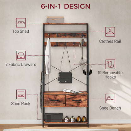 6-in-1 Industrial-Style Hallway Organiser - Brown/Black