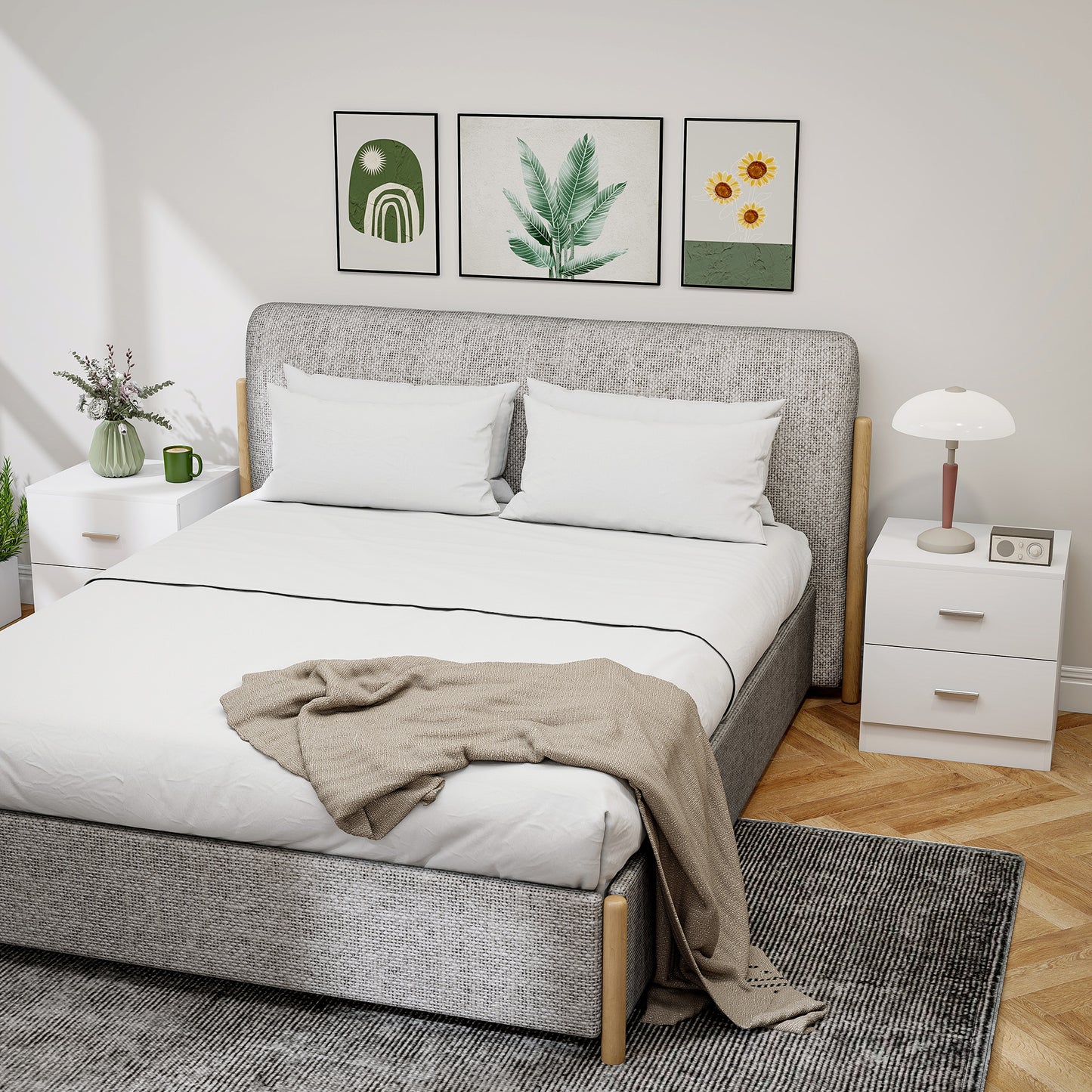 Set of 2 Modern Bedside Tables | 2 Drawers | Clean White Finish | 45x49cm