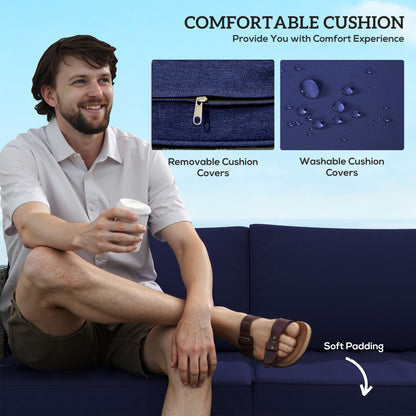 PE Rattan Garden Furniture Set with 10 cm Thick Cushions, 4 Seater Garden Corner Sofa Set W/ Glass Top Coffee Table, Outdoor Furniture