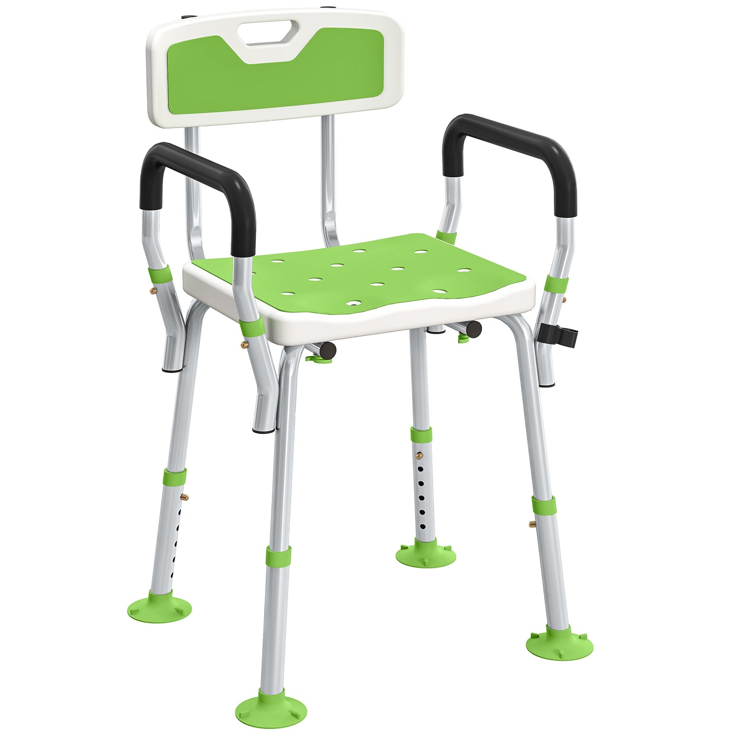 EVA Padded Shower Chair, Height Adjustable Shower Stool With Back and Arms, 4 Suction Foot Pads, Green