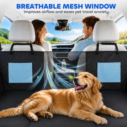 Dog Car Seat Cover | Blue Waterproof Back Seat Travel Hammock with Mesh Window & Pockets