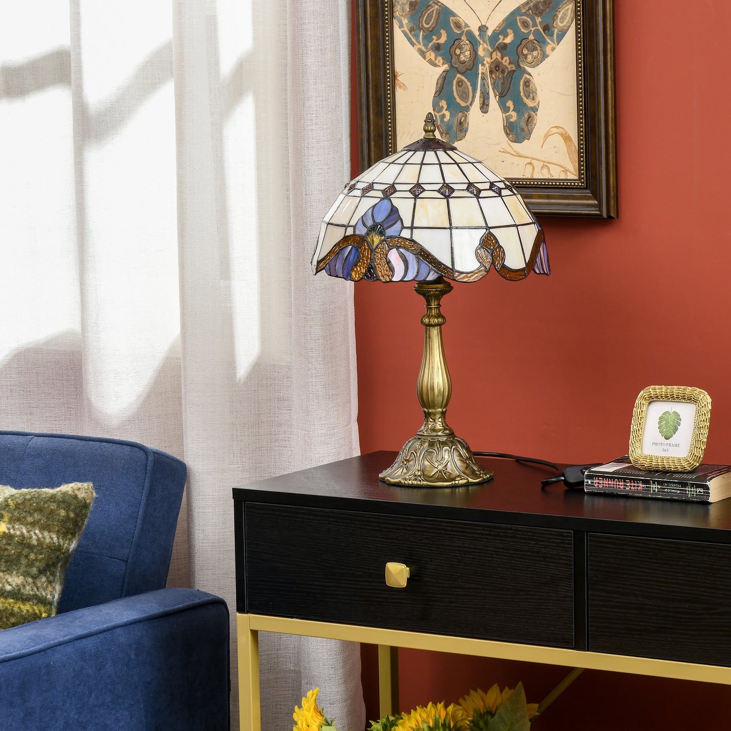 Stained Glass Table Lamp, Handmade Antique Style Bedside Lamp, Decorative Night Light for Bedroom, Living room, Home, Nightstand
