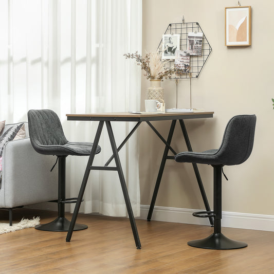 Bar Stools Set of 2, Height Adjustable Swivel Barstools with Backrest and Footrest, Modern Linen Upholstered Armless Bar Chairs, Charcoal Grey