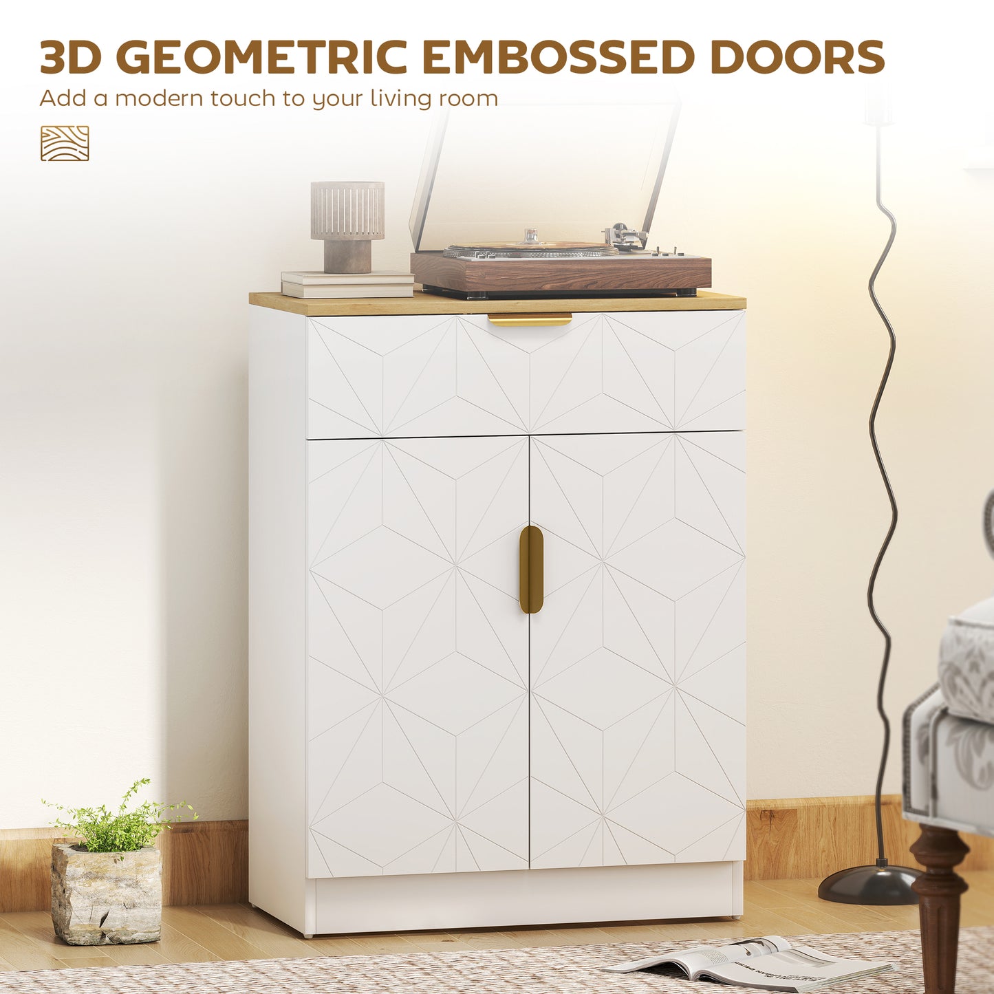 Sideboard Storage Cabinet, Modern Storage Cupboard with Drawer and Adjustable Shelf for Living Room, Kitchen, Dining Room, Entryway, White