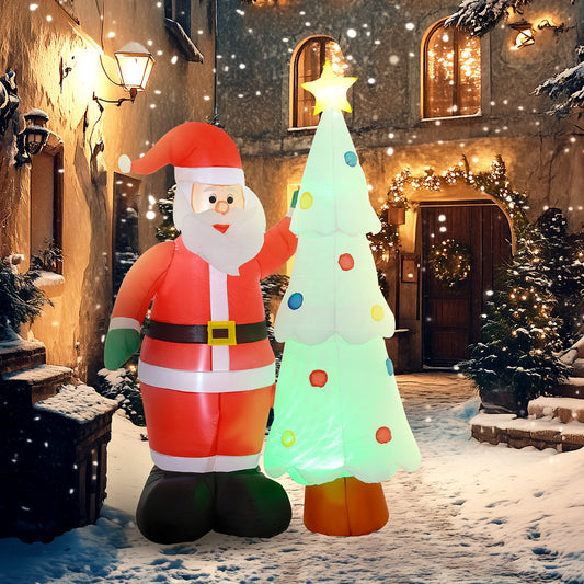 7ft Christmas Inflatable Decoration Santa Claus And Christmas Tree with Rotating Magic Ball Light, Blow-Up Outdoor LED Yard Display