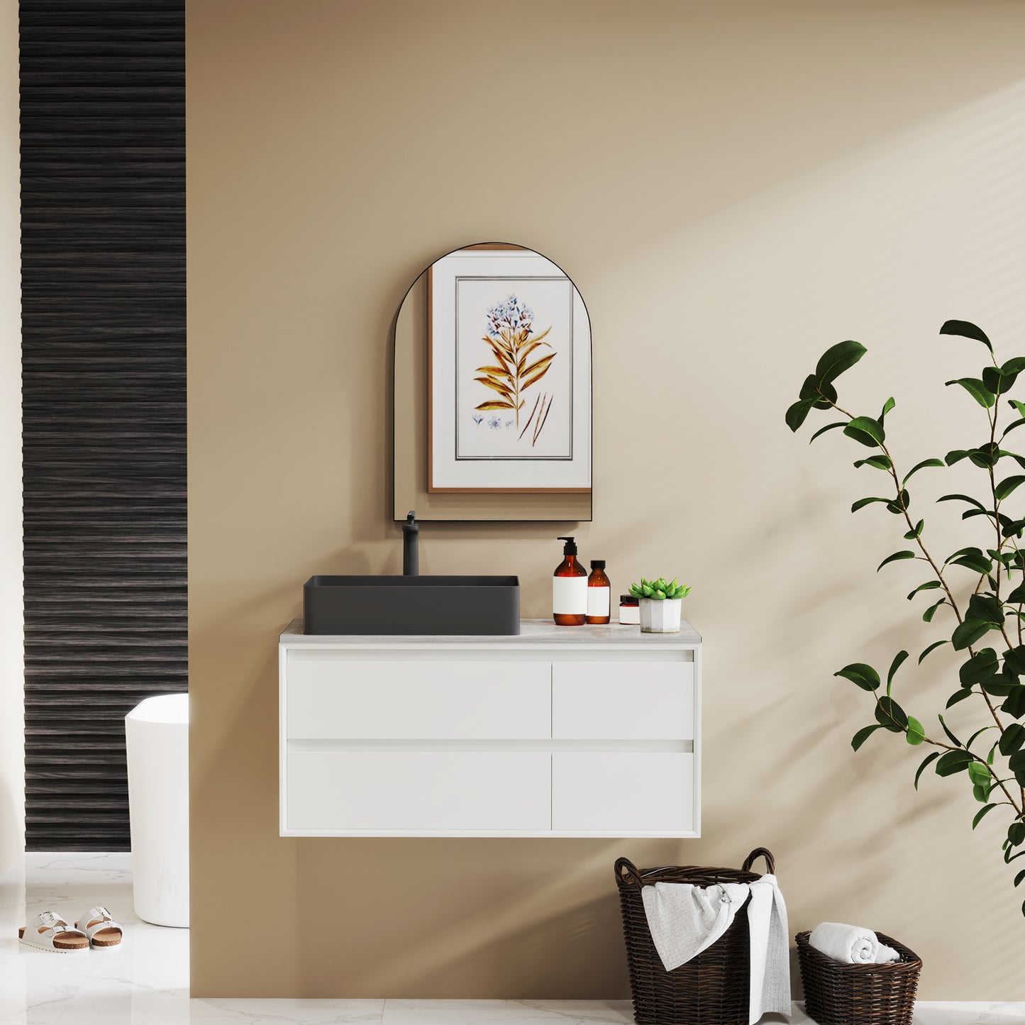 50 x 70cm Arched Home Mirror - Black