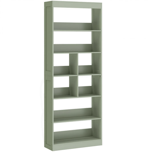 6-Tier Bookcase | 4 Open Shelves & 4 Cubes | 180cm Tall | Anti-Tip Hardware & Back Baffles | Water & Scratch-Resistant Melamine | 35kg Total 5kg Per Tier | 68x24x180cm | Bean Paste Green