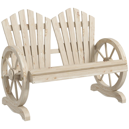 Outsunny Fir Wood Love Seats with Wheel-Shaped Armrests, Large Load-Bearing Chair, Natural Wood Finish