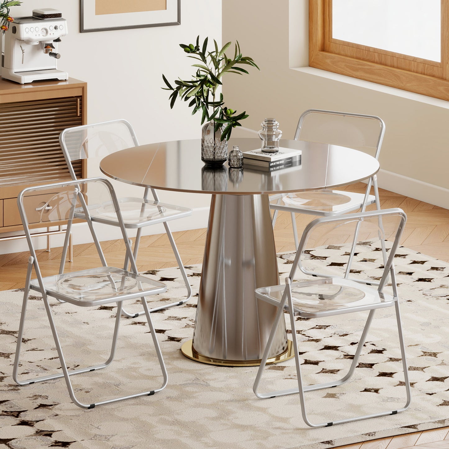 Set of 4 Transparent Acrylic Folding Chairs | Steel Frame | Folds to 4.5cm | No Assembly | Non-Slip Feet | 120kg | 47x48x75cm | Clear