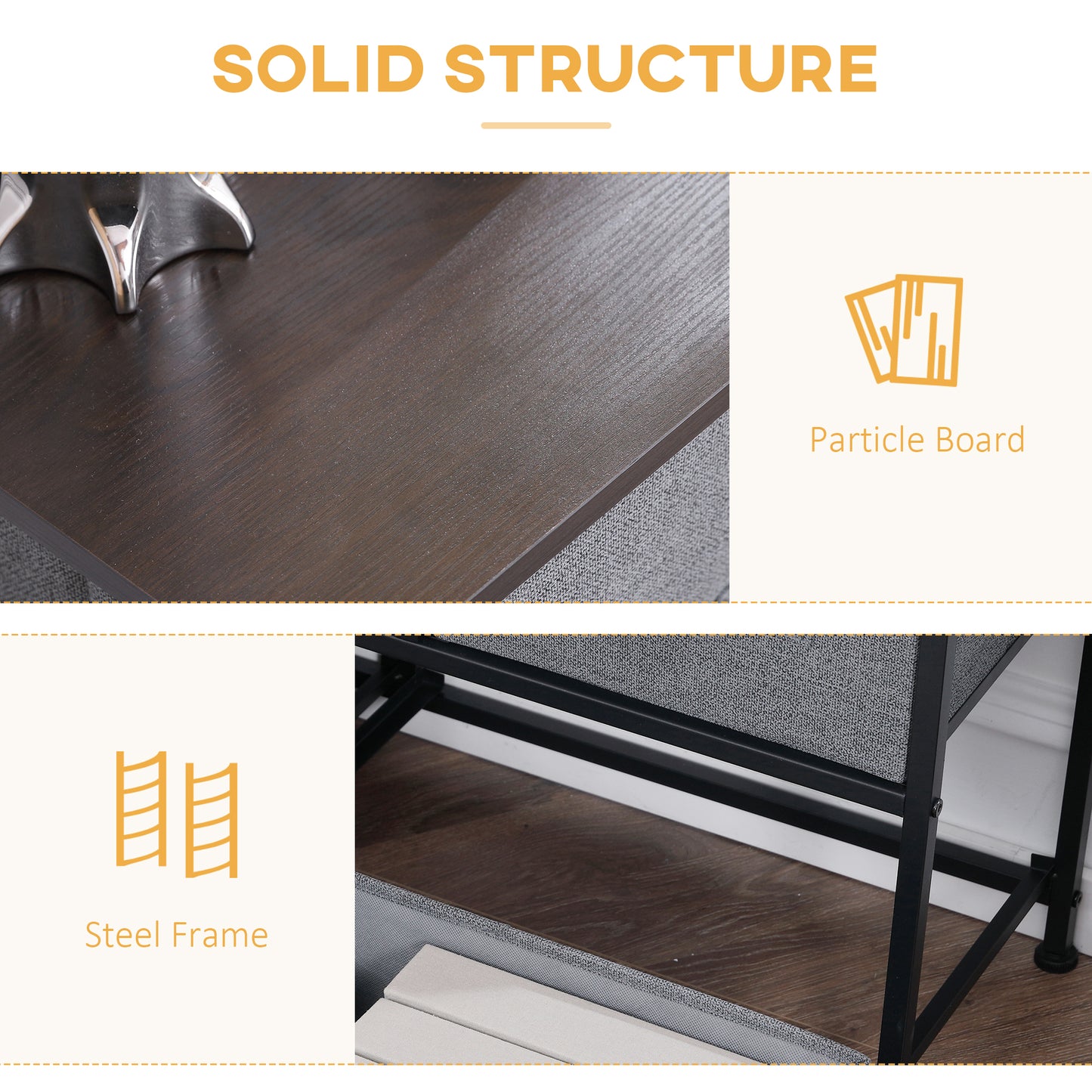 Chest of Drawers, 5 Drawer Fabric Dresser with Steel Frame, Adjustable Feet, Storage Organizer Unit for Bedroom, Living Room, Dark Grey