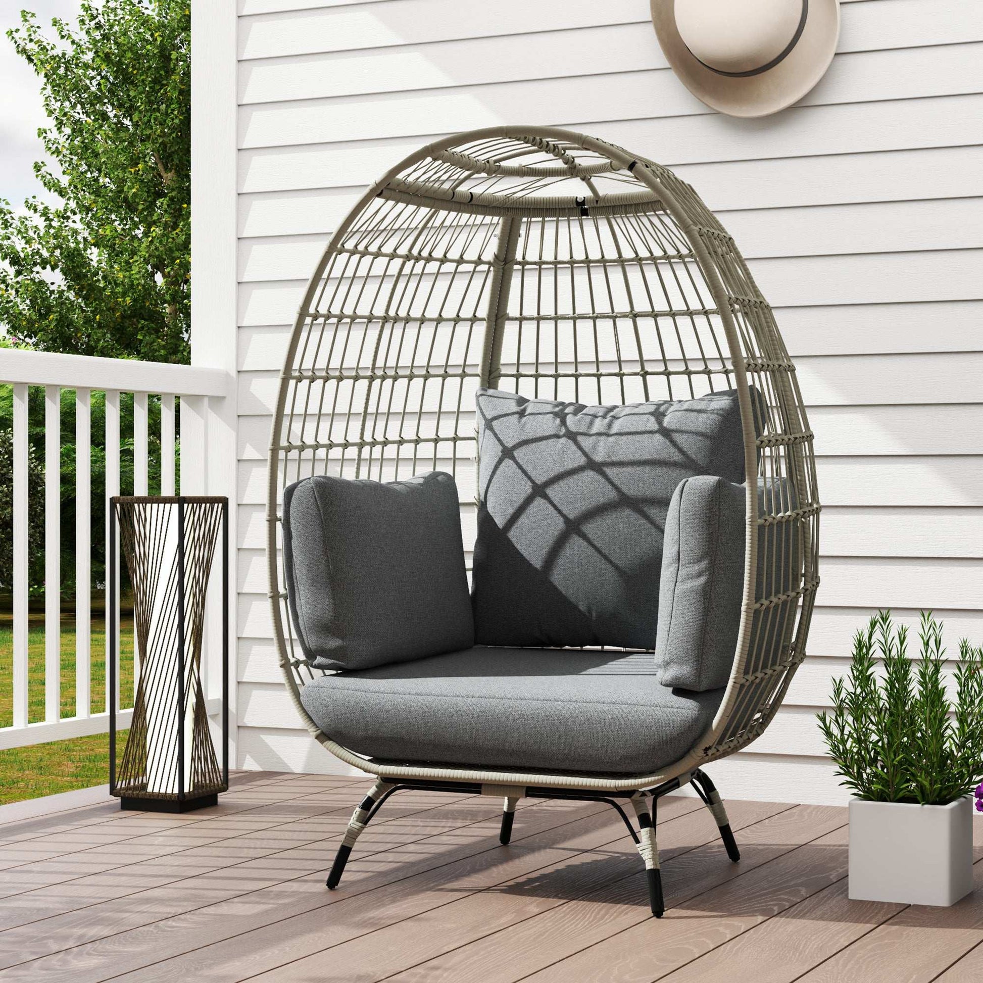 Outsunny Rattan Egg Chair with Cushions and Pillows, Charcoal Grey
