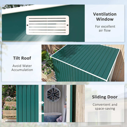 Outsunny 7 x 5ft Galvanised Metal Shed, with Sliding Door - Green