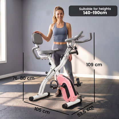 4-in-1 Folding Exercise Bike | Upright & Recumbent | Resistance Bands | Bluetooth Zwift & Kinomap | 8-Level Magnetic Resistance | 40dB | LCD Display | 120kg | Folds to 53.5x48x135cm | Pink