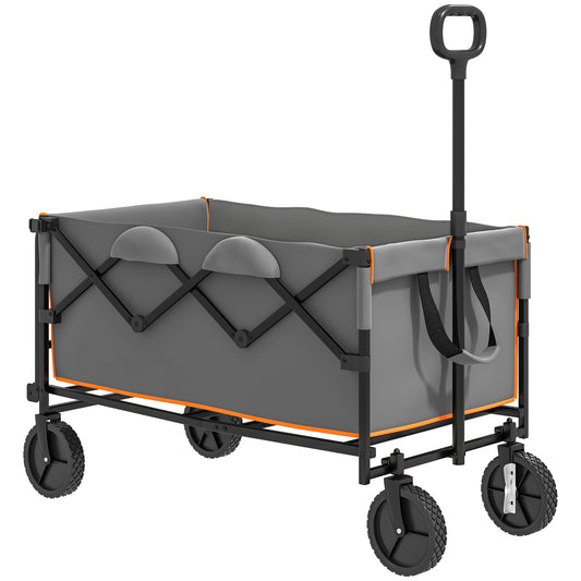 160L Festival Trolley on Wheels, Folding Camping Trolley Cart w/ Tailgate, 100kg Heavy Duty Garden Collapsible Folding Wagon w/Adjustable Handle, Carry Bag for Beach Picnic