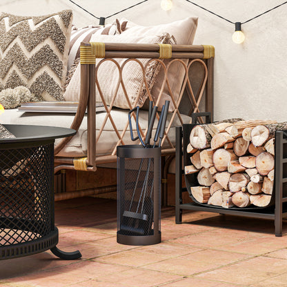 5-Piece Fireplace Tools Set | Mesh Basket | Broom | Shovel | Tongs | Poker | Indoor & Outdoor | Black