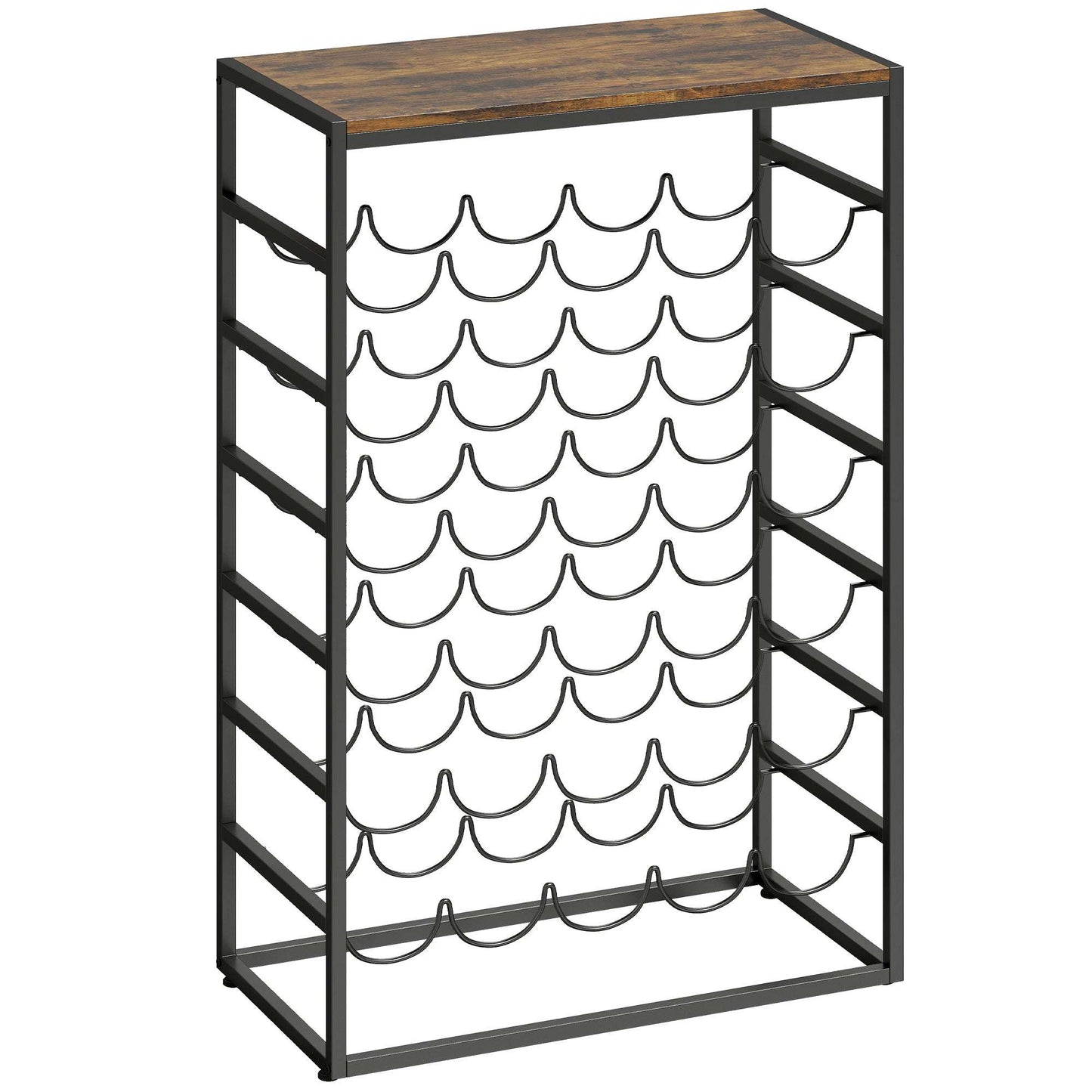 Freestanding Wine Rack | 6-Tier | 30 Bottles | Wood Effect Tabletop | Wave Slots | Anti-Tip | 59x30x88.5cm | Rustic Brown