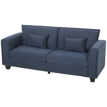 3 Seater Sofa | 200cm Linen-Look Polyester Couch | Pocket-Spring Seats, Padded Arms & 2 Cushions | Dark Grey or Dark Blue