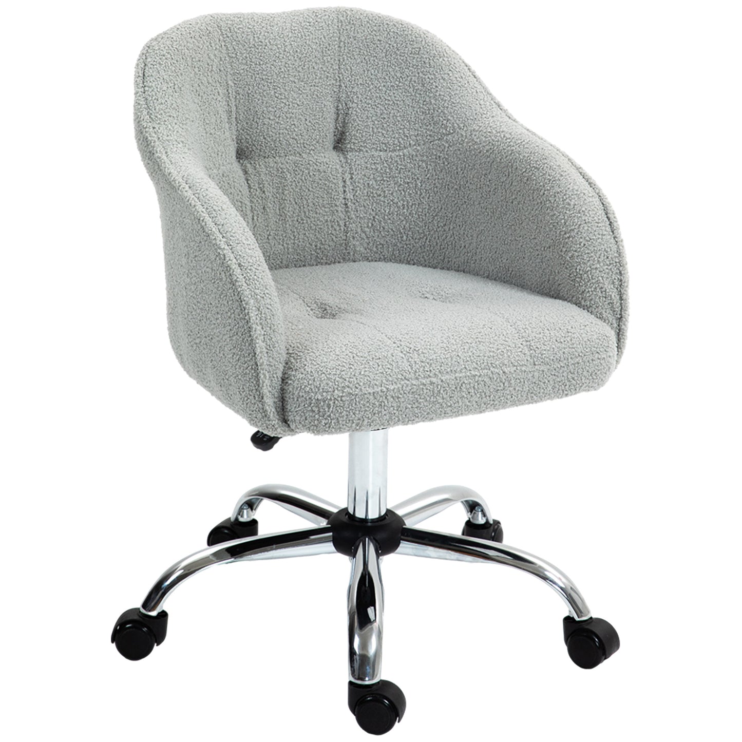 Computer Desk Chair, Fabric Swivel Office Chair, Makeup Vanity Chair with Height Adjustable, Wheels, for Home Study Bedroom, Grey