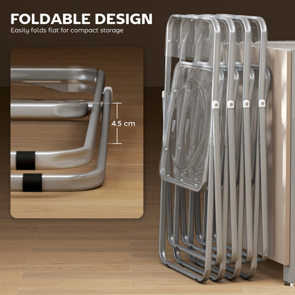 Set of 4 Transparent Acrylic Folding Chairs | Steel Frame | Folds to 4.5cm | No Assembly | Non-Slip Feet | 120kg | 47x48x75cm | Clear