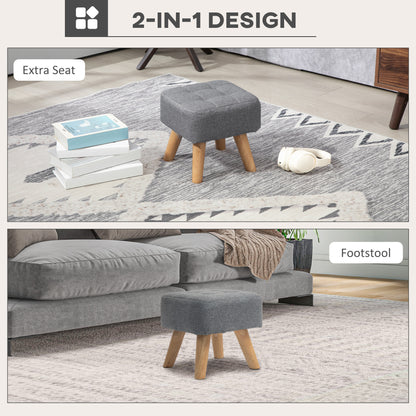 Modern Tufted Footstool, Fabric Foot Stool with Rubber Wood Legs, Padded Seat, for Living Room, Bedroom, Entryway