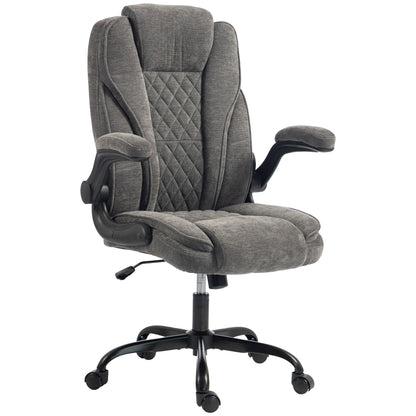 Ergonomic Office Chair | Flip-Up Armrests | Pocket Springs | Class 3 Gas Lift | Linen-Look Fabric | Diamond Pattern | Dark Grey / Beige