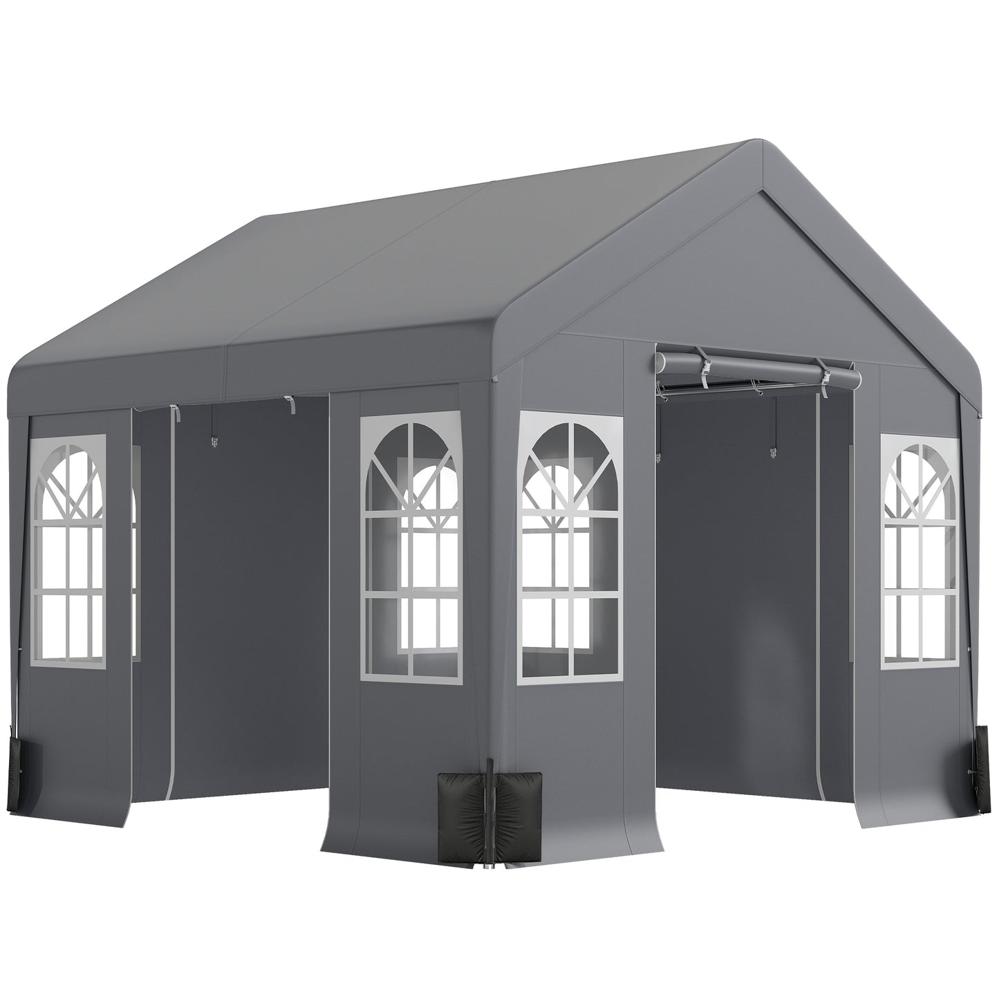 3x3m Party Marquee Tent | 4 Zipped Doors | 8 Church Windows | UV30+ PVC Polyester | Apex Roof | Galvanised Frame | 6-9 People | Grey