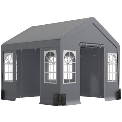 3x3m Party Marquee Tent | 4 Zipped Doors | 8 Church Windows | UV30+ PVC Polyester | Apex Roof | Galvanised Frame | 6-9 People | Grey