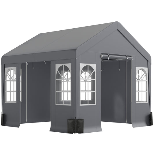 3x3m Party Marquee Tent | 4 Zipped Doors | 8 Church Windows | UV30+ PVC Polyester | Apex Roof | Galvanised Frame | 6-9 People | Grey