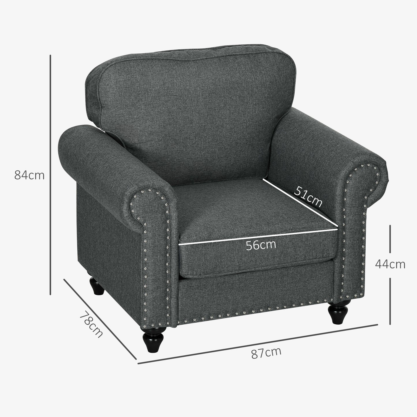 Vintage Retro Style Mid-Century Armchair, with Pocket Springs - Dark Grey